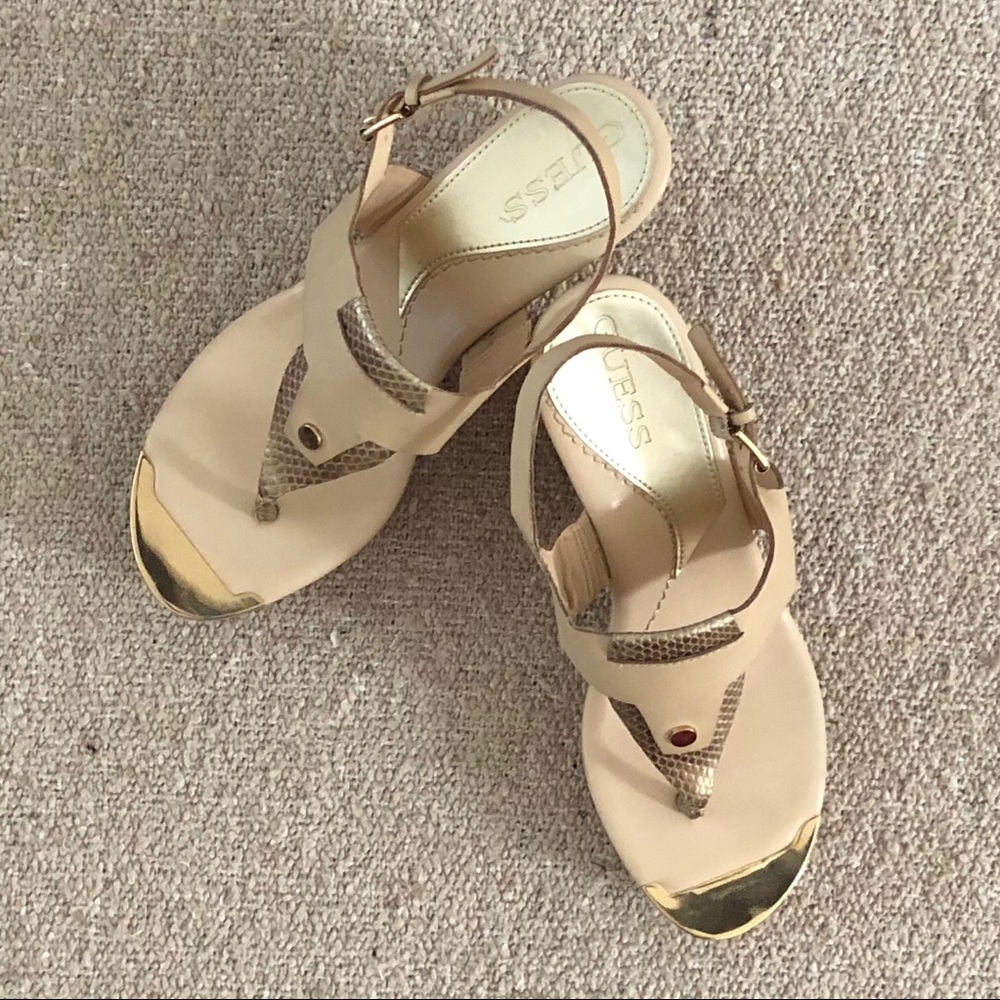 Guess Tan Slingback Wedges w/Gold Accents, 7.5M